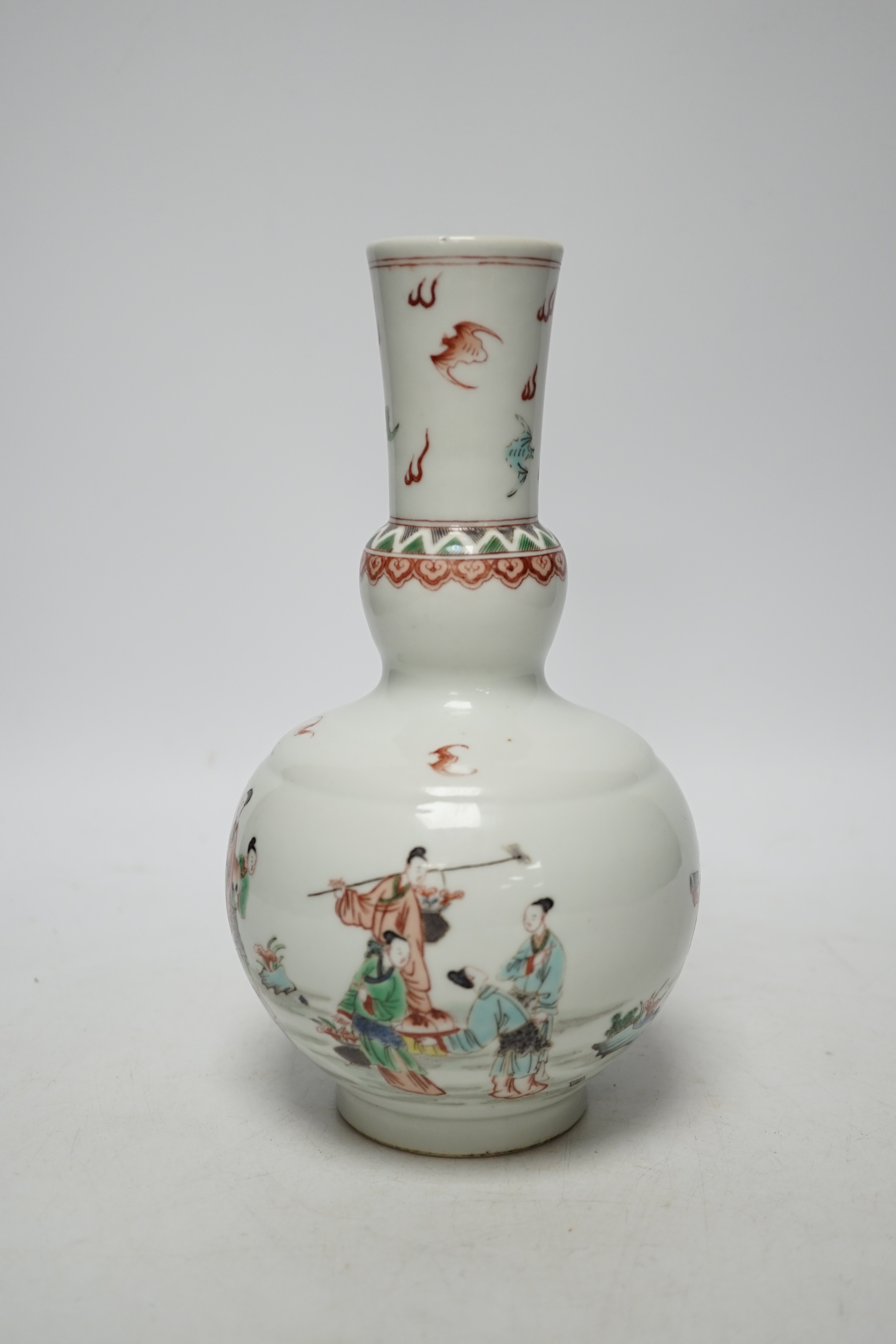 A Chinese famille verte bottle vase, Kangxi mark but later, 22cm